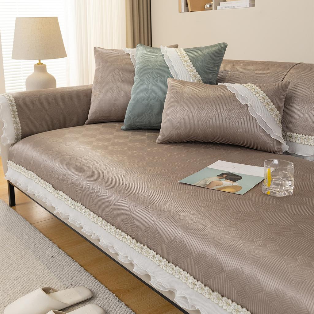 Ice Silk Sofa Cushion Summer Light Luxury Modern High-End Cream Style Sofa Cover Non-Slip Seat Cushion for Summer Backrest Cover Towel