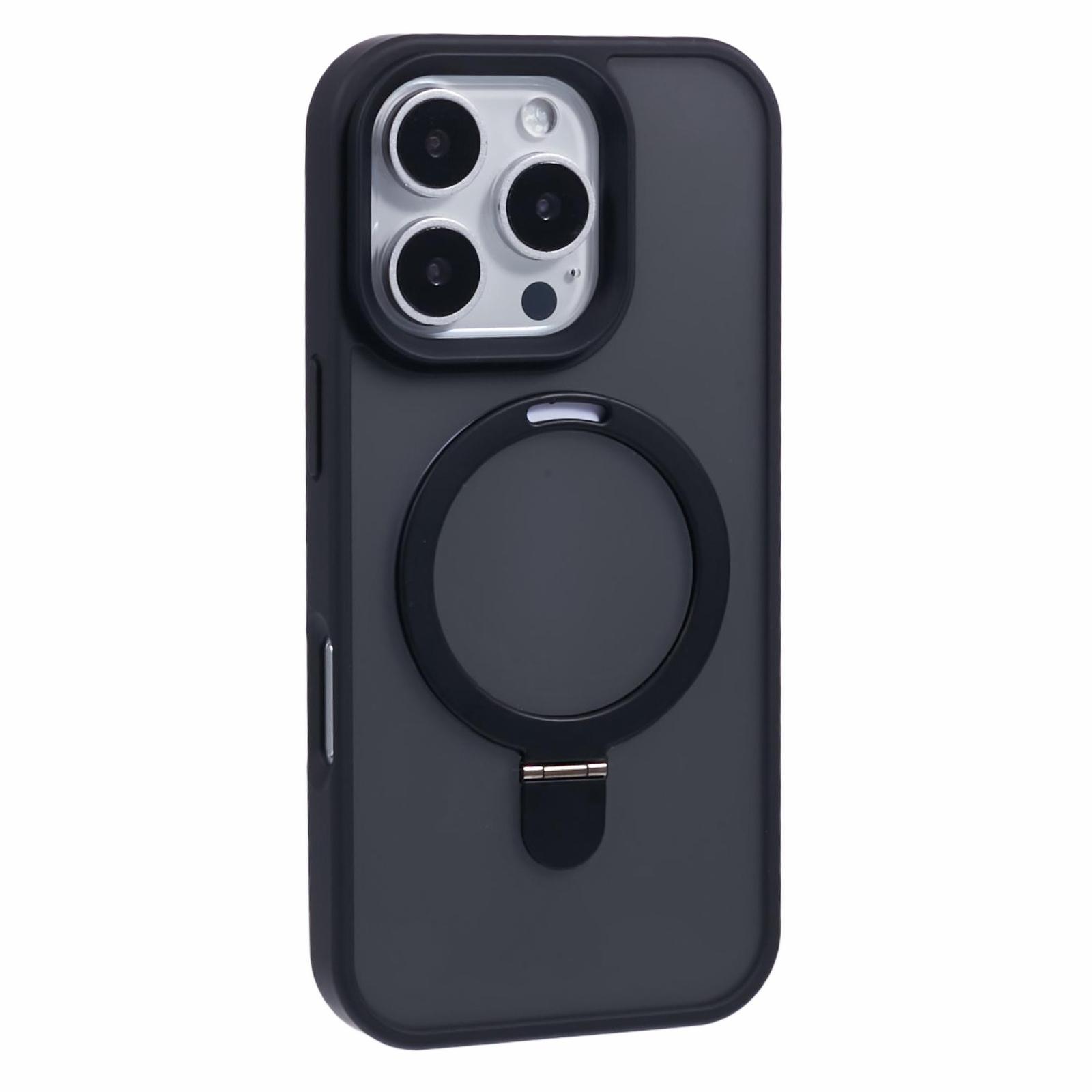

For iPhone 16 Pro Magnetic Case Kickstand TPU+PC Phone Cover Black