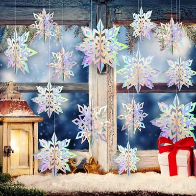 6/12/18 Stück Schillernde 3D Papier Schneeflocken Girlande Weihnachtsdekorationen Winterwunderland Frozen Themenparty Hängende Dekorationen