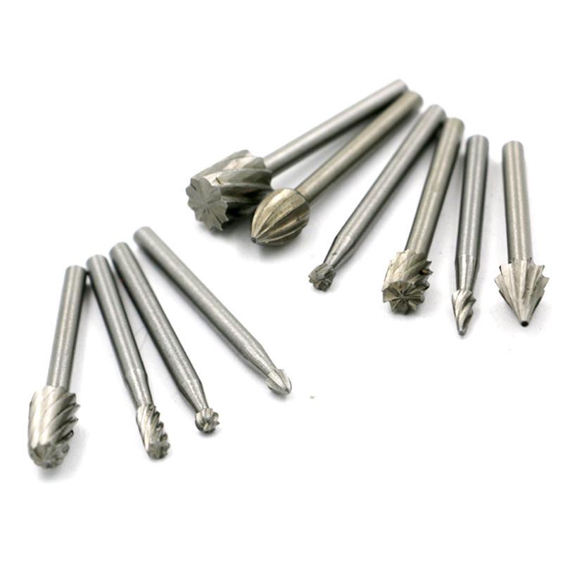 10-Piece High-Speed Steel Rotary File Set: Electric Grinder Accessories for Woodworking, Milling, Carving, and Engraving.