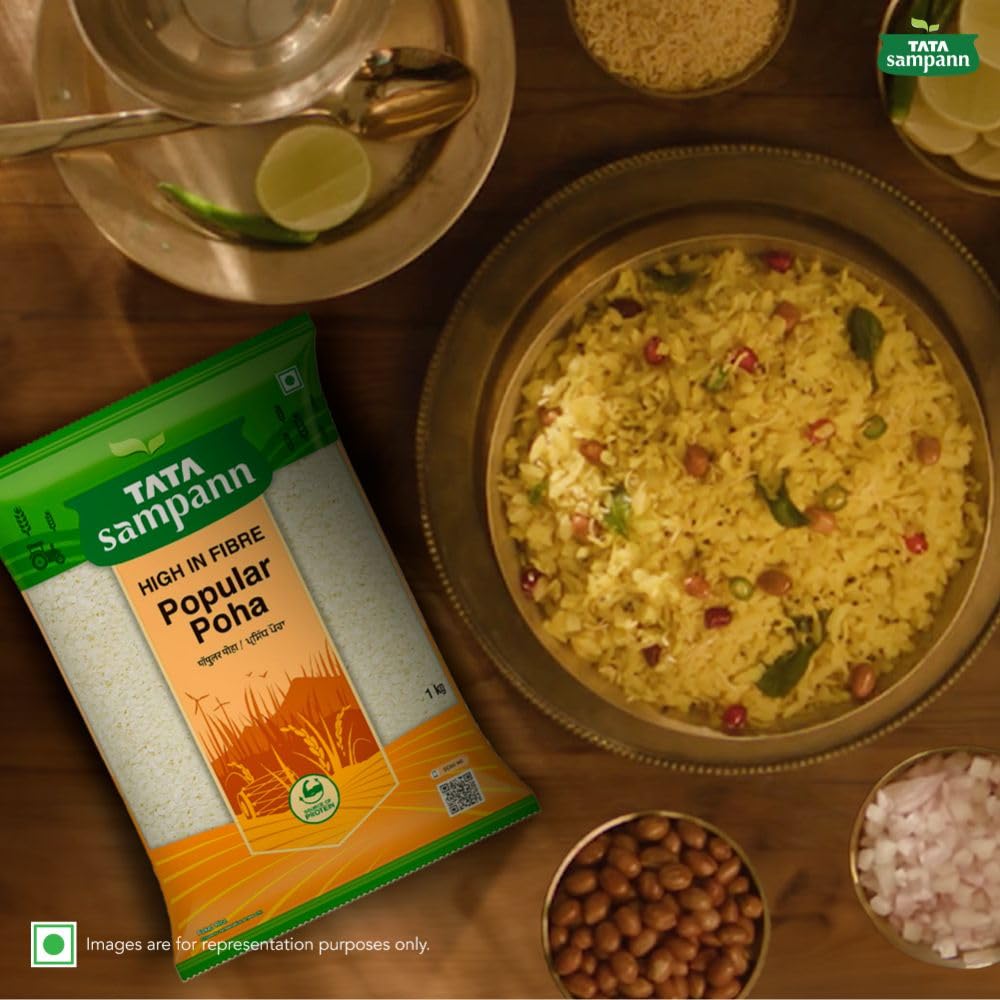 Tata Sampann High Fibre Thick Poha Flattened Rice 1kg Healthy Breakfast Snack Pantry Staple