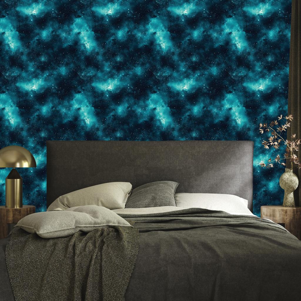 Watercolor Galaxy Wallpaper In Turquoise, Navy, Mint and Sea Blue 50x1000