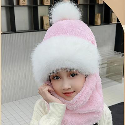 Wintermütze für Mädchen, Ohrenschutz, winddicht, für den Außenbereich, Radfahren, koreanischer Schal, einteilige Hüte, Kinder, dicker Samt, warme Kopfbedeckung
