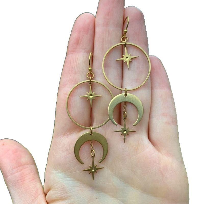 Moon And Star Earring Set Silver Alloy Fashion Celestial Jewelry For Women And Men