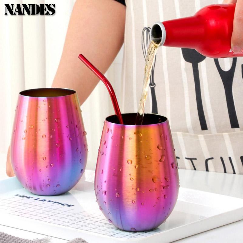 500ml Stainless Steel Single Layer Titanium Plating Wine Glasses Beer Milk Cup Drinking Mug Big Belly Water Cup Bar Supplies