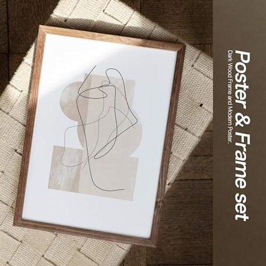 Poster Art Frame A4 Nordic Line Drawing Painting Interior Plant Wood Beige Abstract Stylish Korean (A4 Size Wood-like Frame) 039fr