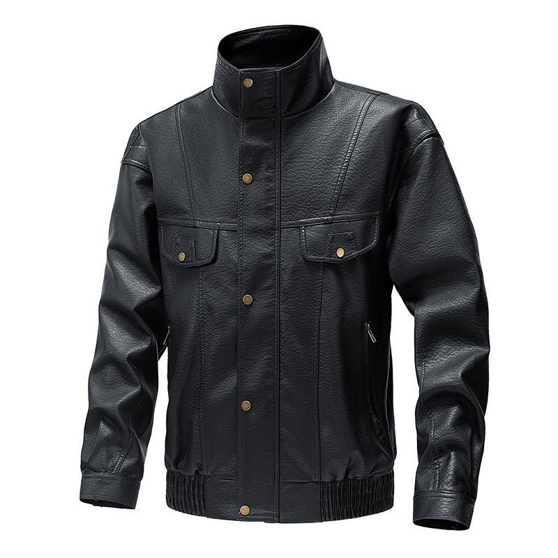 Spring and Autumn Soft Leather Jacket Men's Casual Collar Slimming Korean Edition Leather Jacket Coat
