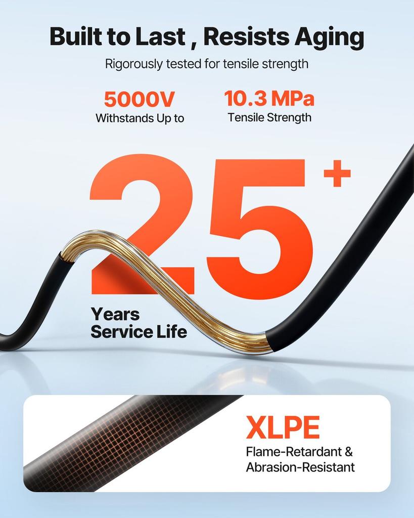 Solar Panel Extension Cable, 19.81M Black + 19.81M Red, 10 AWG (6 mm²), Solar Panel Wire with Female and Male Connectors, IP67 Waterproof PV Tinned