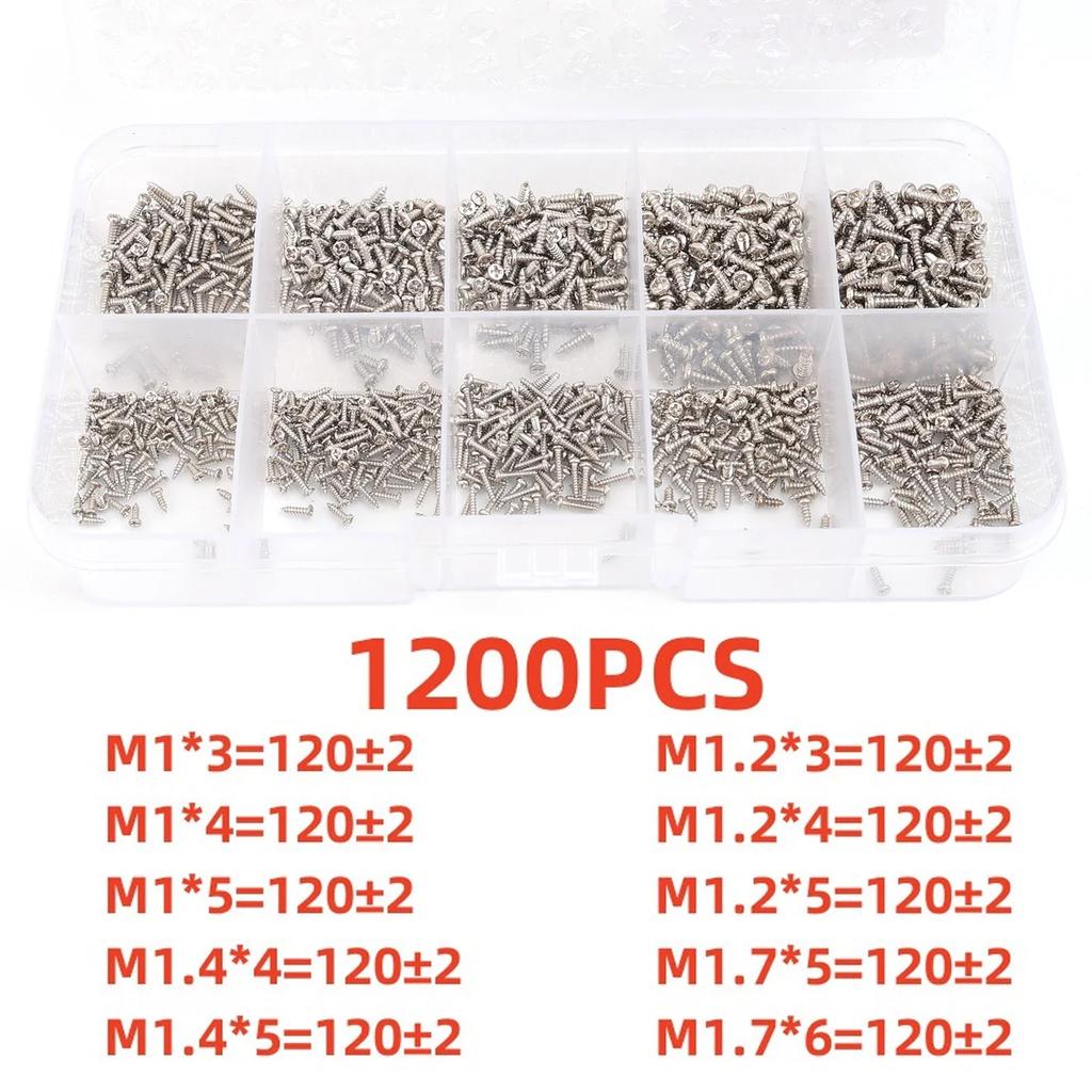 Phillips Pan Head Self-tapping Screws M1/M1.2/M1.4/M1.7 Miniature Screw Fastener Assortment Kit for Sunglasses Electronic Repair