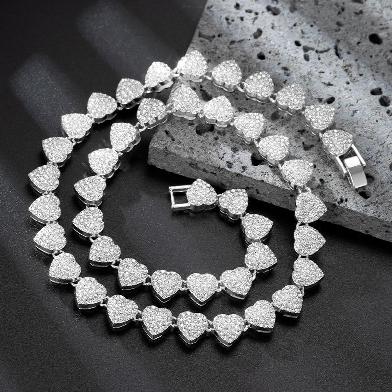 18-60Cm Hip Hop Heart Zircon Chain Bracelet Necklace Shiny   Rock Party Jewelry Gift