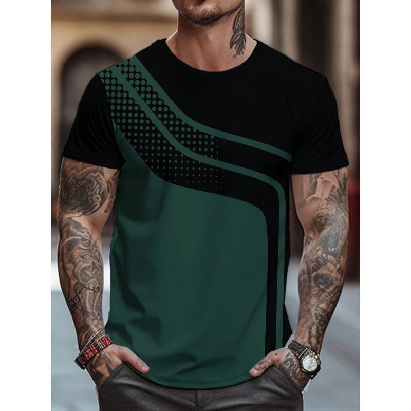 2026 New Men's Casual 3D Print Stripe T-Shirt Round Neck Short Sleeves Tee Shirt Summer Tops Oversized Streetwear Men's Clothing