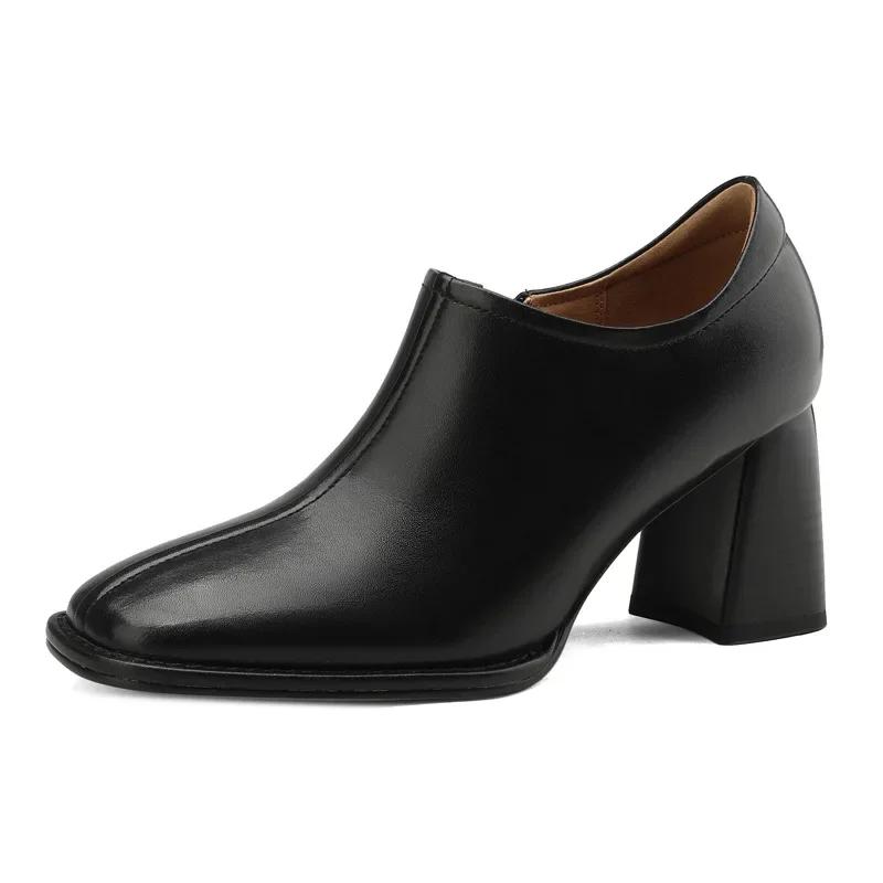 Women's Square Toe High Heels Autumn Retro Women Shoes Thick Heel Zipper Shoes Office Professional High Heels