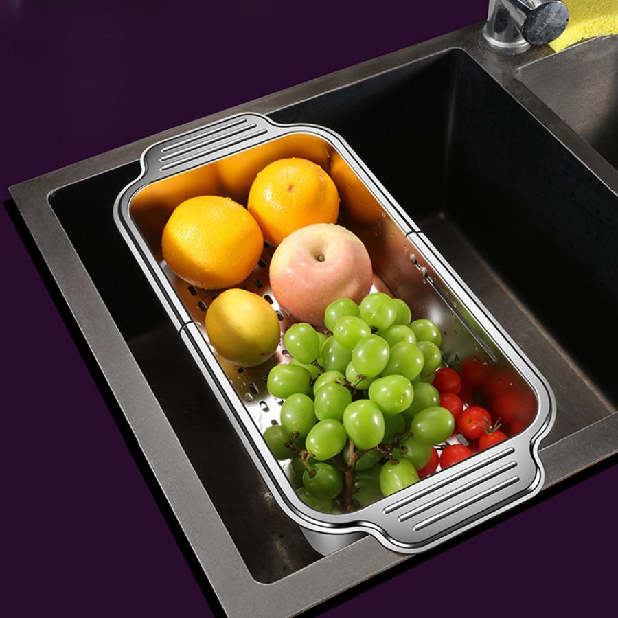 Stainless Steel Telescopic Over-the-Sink Colander Basket, Adjustable For Rinsing Fruits, Vegetables, Draining Pasta