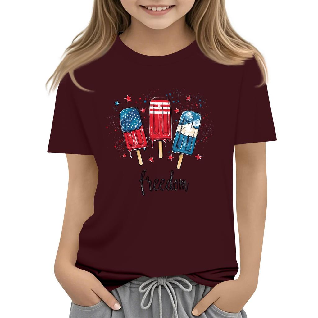 Dziecięca Okrągły Dekolt Koszulka z Krótkim Rękawem na Dzień Niepodległości Casual Top