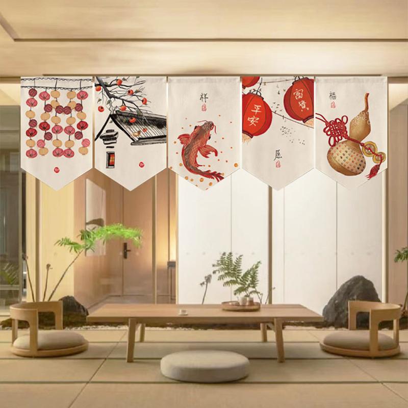 Chinese Style Pennant Home Decor Door Head Curtain Shop Signboard Homestay Teahouse Hanging Half-curtain Kitchen Short Curtain