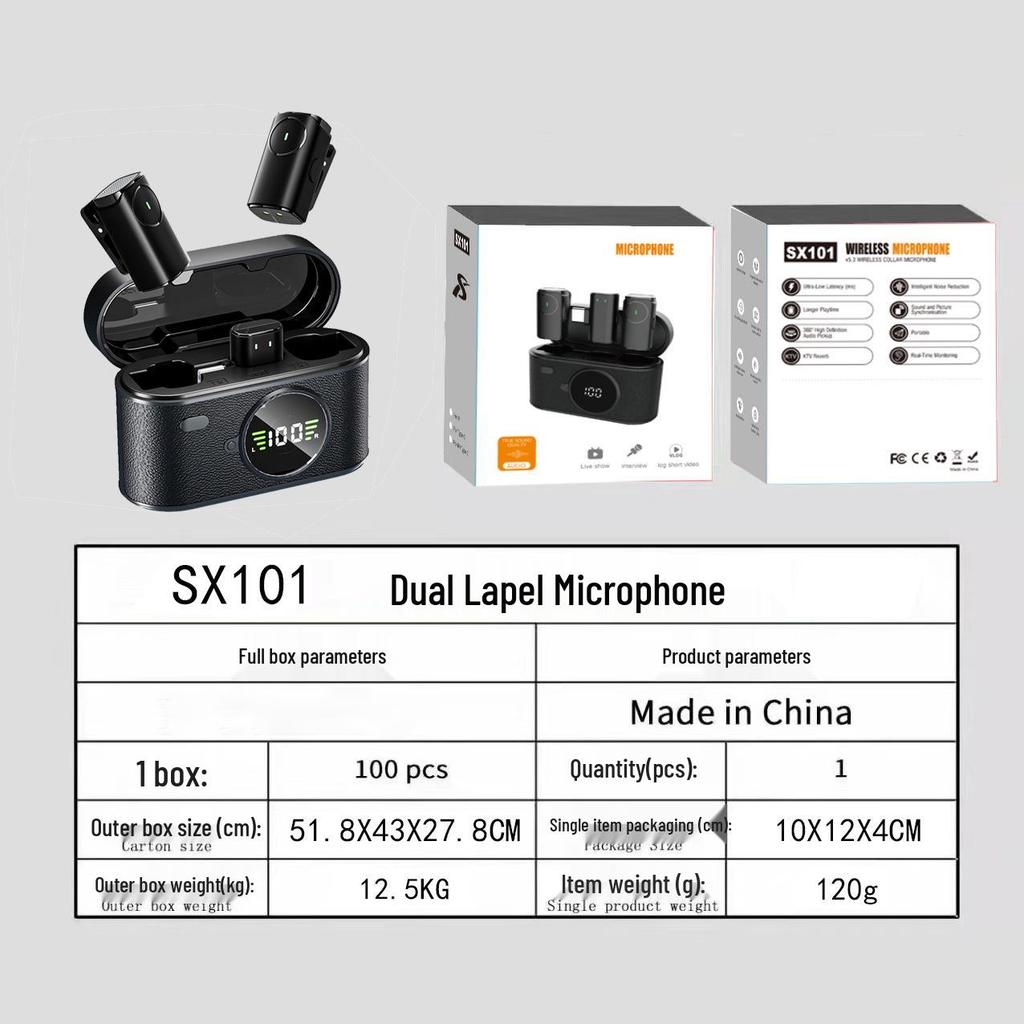 SX101 Wireless Lavalier Microphone with AI Noise Reduction for Live Streaming and Recording