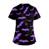 Women's Halloween Print V Neck Scrub Top with Pockets Short Sleeve Medical Uniform Shirt for Healthcare Professionals Nursing Staff