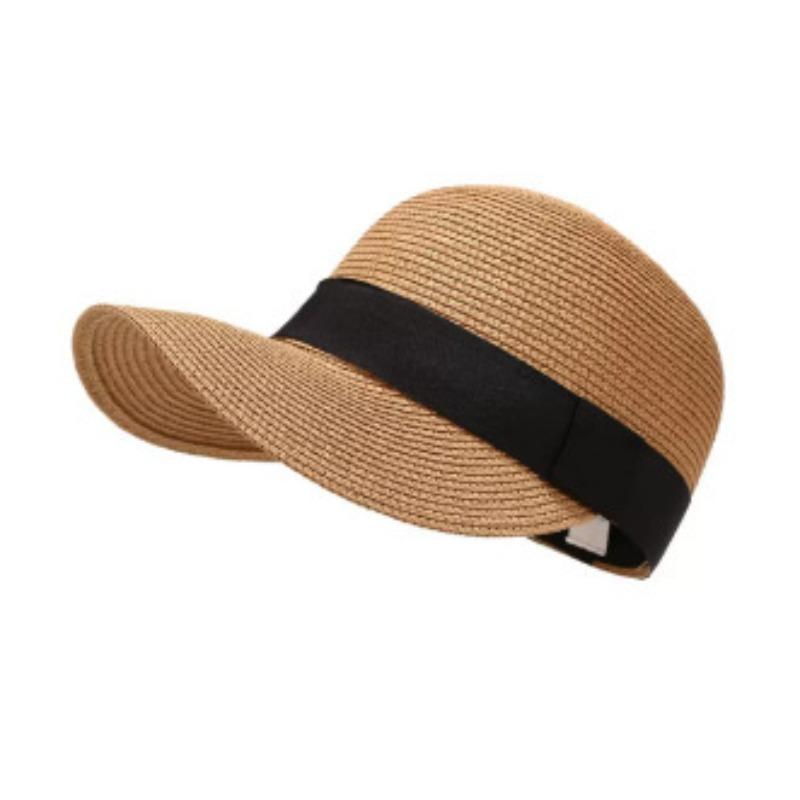 Straw Hat Women's Summer Beach Hat Sun Protection UV Protection Sun Hat Large Brim Straw Visor