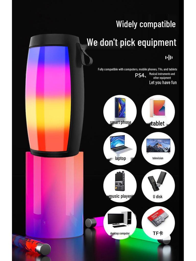 Colorful Rhythm Bluetooth Speaker: High-Quality Sound, Ambient Light, Portable Subwoofer.
