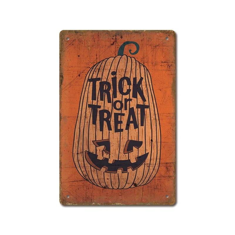 Halloween Festival Decor Plaques Kitchen Home Garage Wall Tin Sign Vintage Art Metal Signs Trick Or Treat Pumpkin Plate Poste
