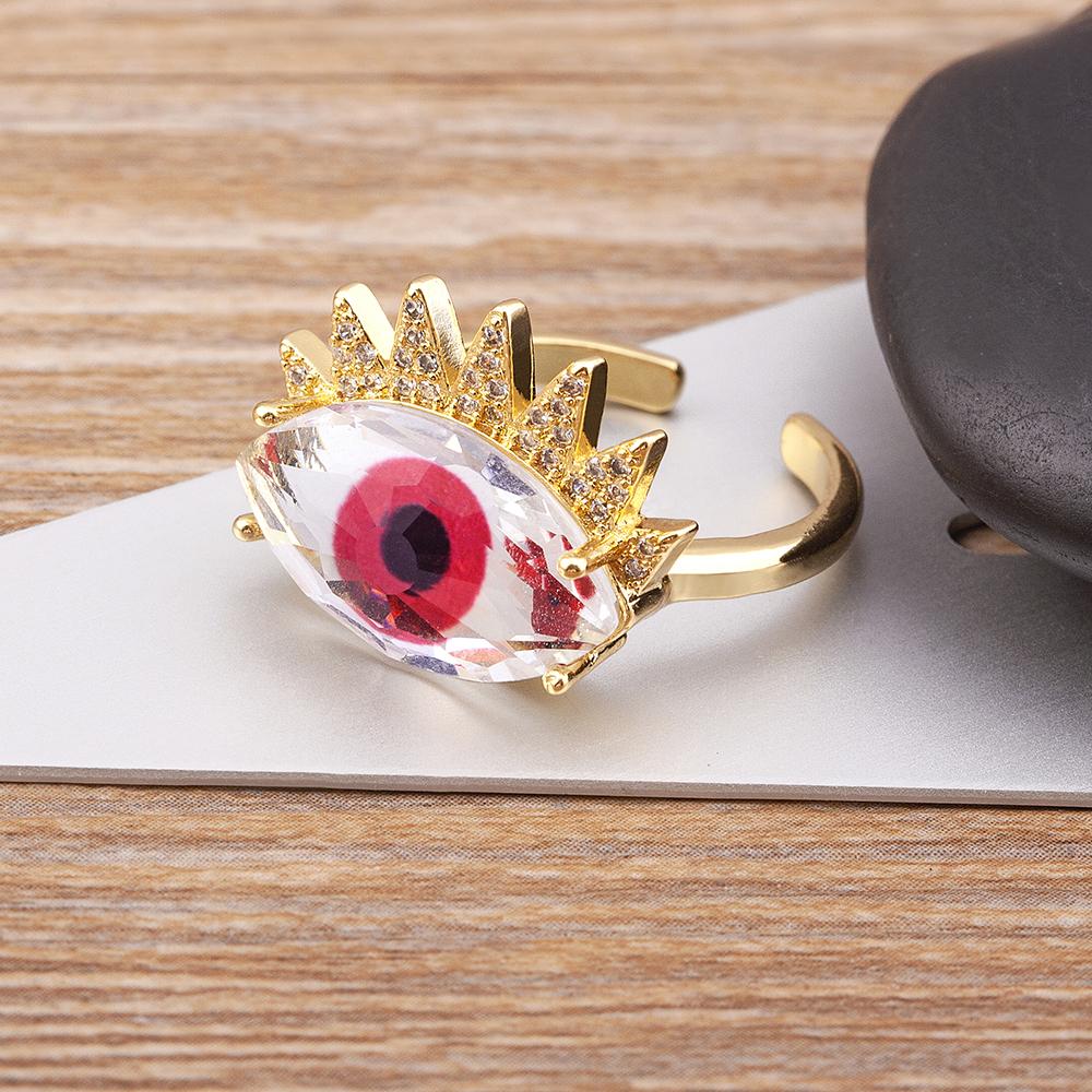 Nidin Trendy Bohemian Lucky Colorful Evil Eye Transparent Rhinestone Opening Adjustable Ring Womem Elegant Jewelry Fine Gift