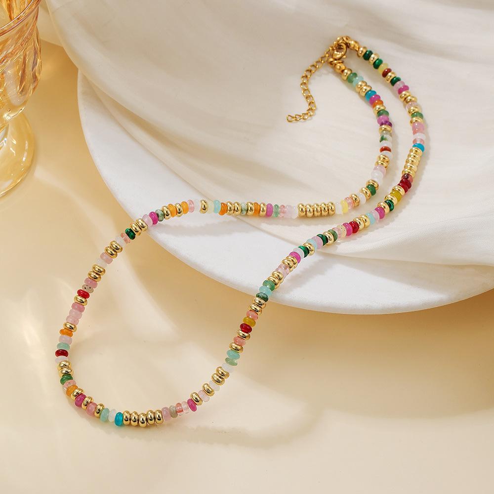 Colored natural stone necklace, dopamine beaded bracelet, collarbone chain, light luxury niche jewelry.