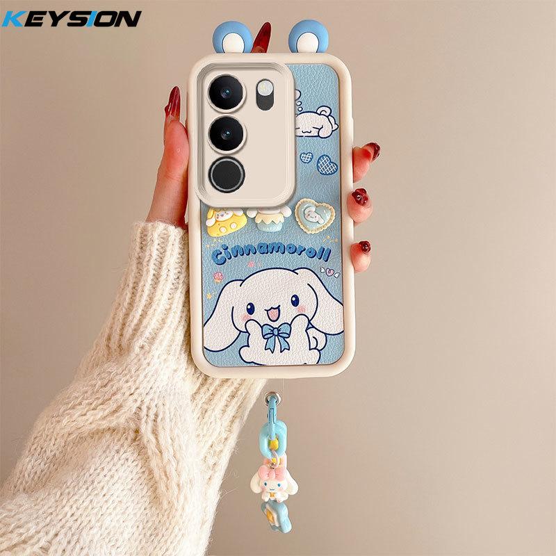 

KEYSION Милый 3D мультяшный чехол с ушками для VIVO V29 5G с браслетом Мягкий силиконовый противоударный чехол для задней панели телефона для VIVO V29 5G for VIVO V29 5G