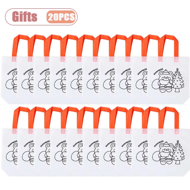 10-40PCS Kids Christmas Diy Painting Tote Bag Cartoon Coloring Reusable Craft Gift Bag Holiday Party Supplies Home Decoration