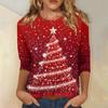 Women's Fashionable Casual Three Quarter Sleeve Christmas Printed Collar Pullover Top