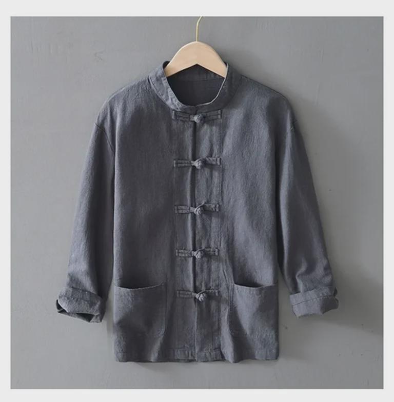 Pánská retro čínská ramíová tang bunda - Volný střih, bavlna len, jaro/léto