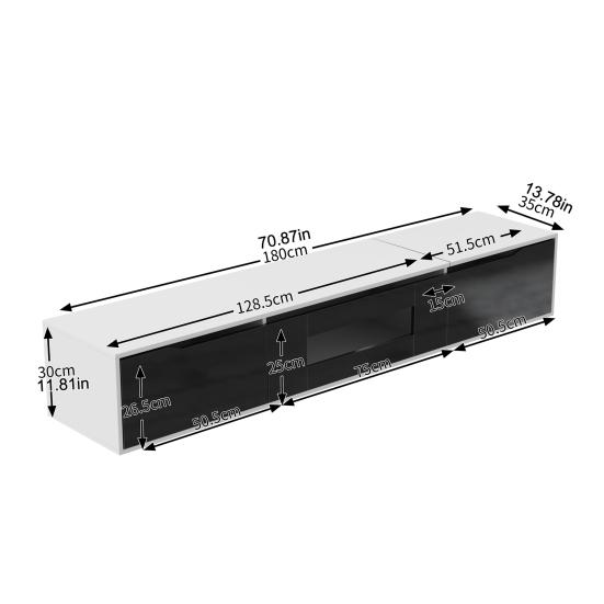 TV Cabinet, High-Gloss TV Cabinet, Color-Coordinated with Black and White, Featuring Color-Changing LED Light, Home