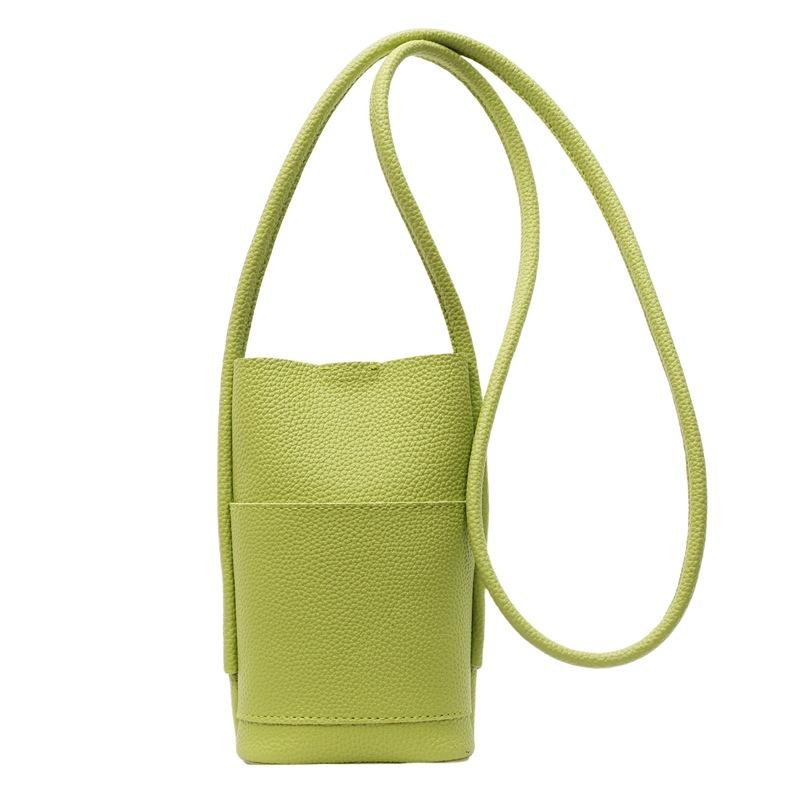 Simple niche design versatile mobile phone bag women's lychee pattern texture casual commuting solid color PU messenger bag