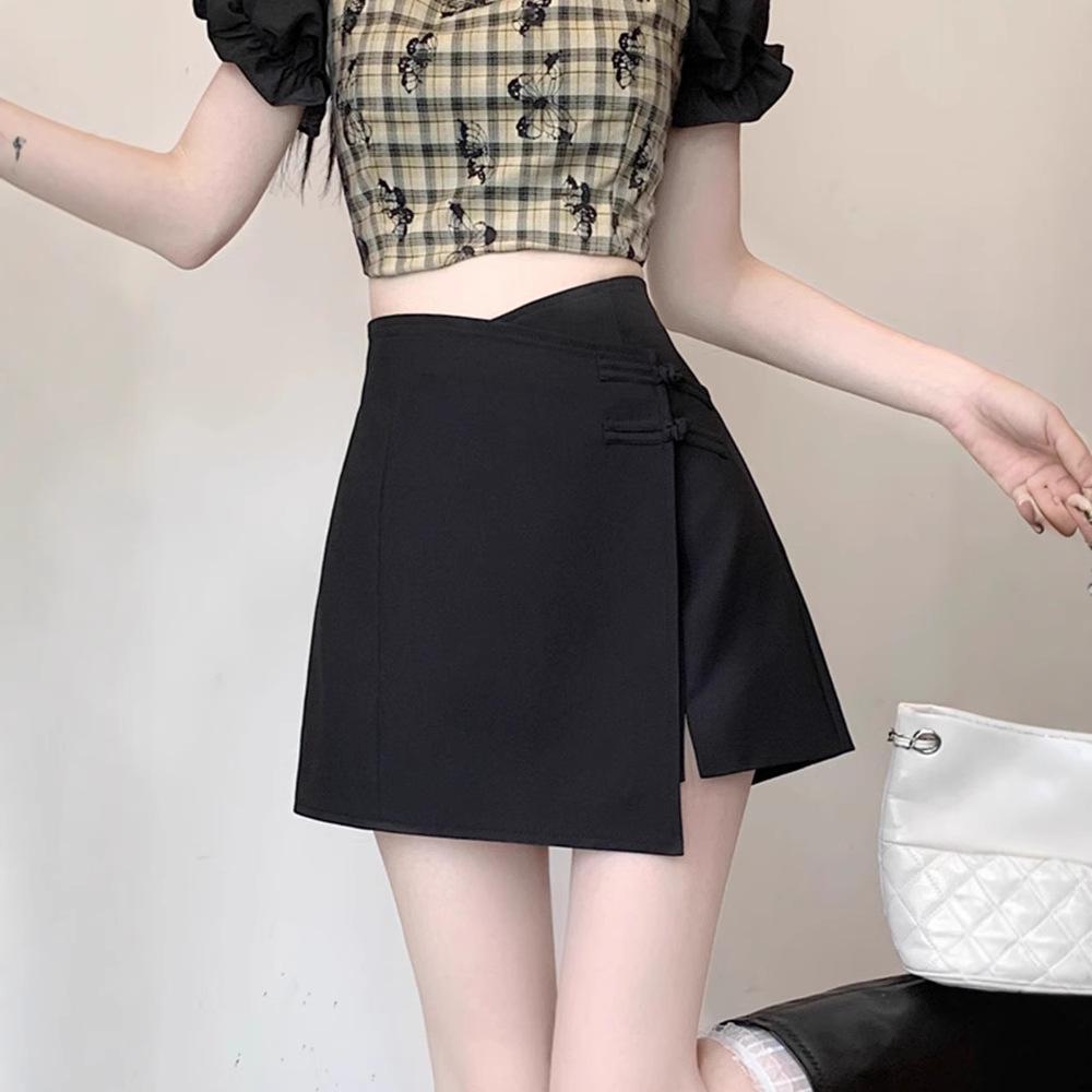 2024 Summer High Waist Plus Size Chinese Style Irregular Skirt Shorts - Slimming Midi Design