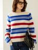 Women's Stylish Wool Knit Striped Sweater: Autumn/Winter Loose Casual Pullover, Elegant Base Layer.