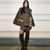 Womens Fall Vintage Short Cape Trench Coat Single-breasted Solid Color Stand Collar Casual Outerwear