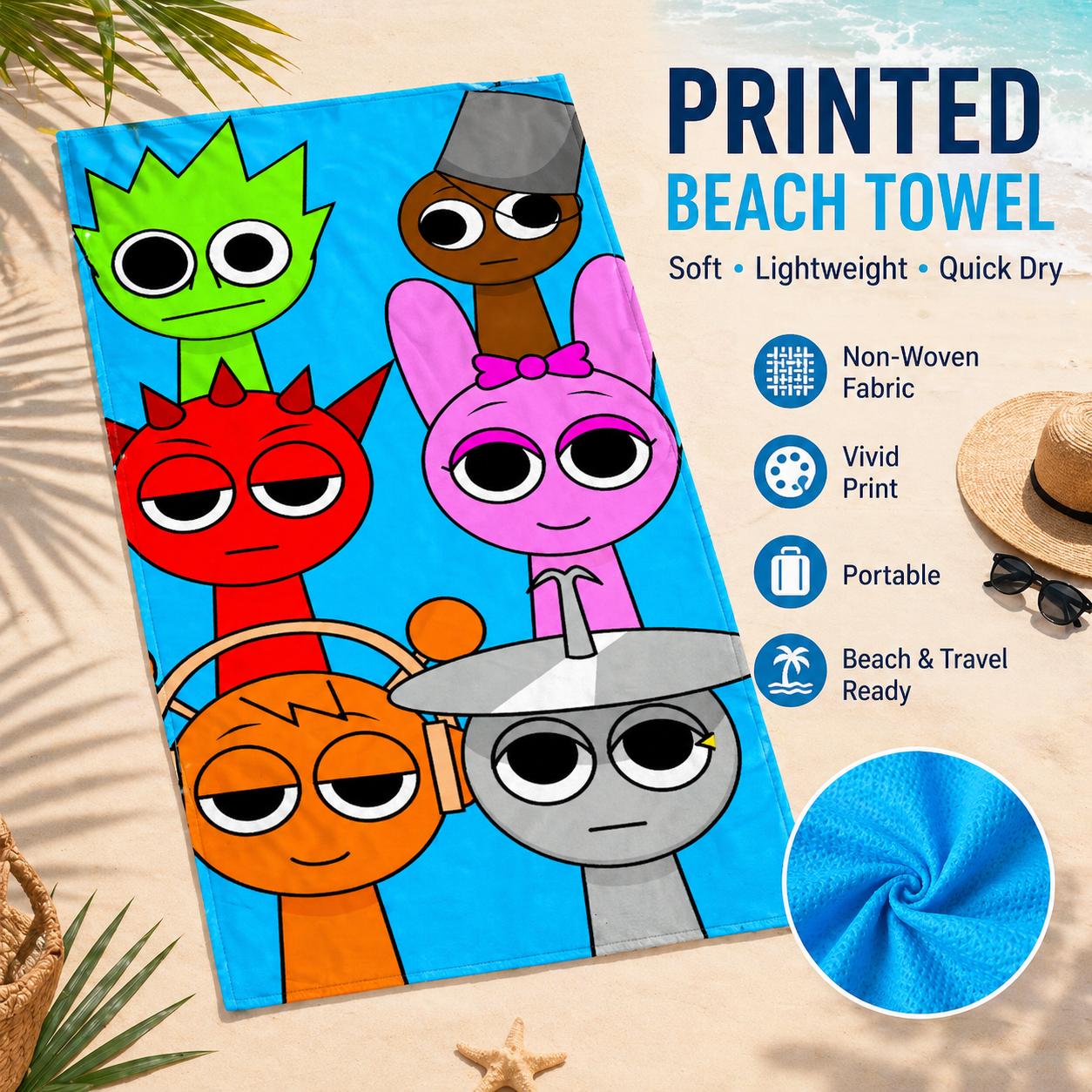 Textilien Cartoon Music Monster S-Sprunki Pattern Beach Towel Soft Quick Dry Flat Print Large Pool Towel For Gym Travel Outdoor Party Gift