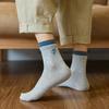 Men's Spring and Autumn New Cartoon Embroidery Match Color Double Mouth Boneless Sport Tube Socks