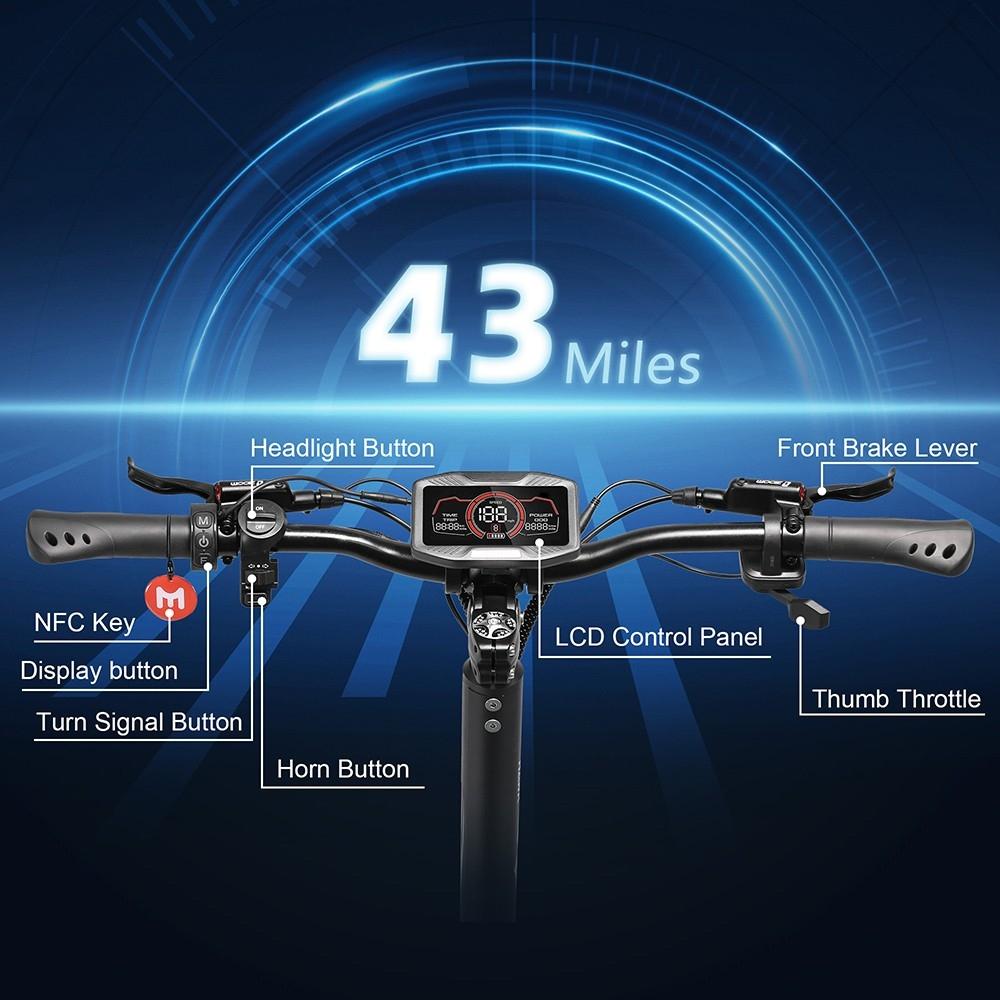 YUME HAWK Electric Scooter 10x3.15" Tubeless All-terrain Tire 1200W*2 Motor 60V 22.5Ah Battery 43mph Max Speed 43miles Max Range