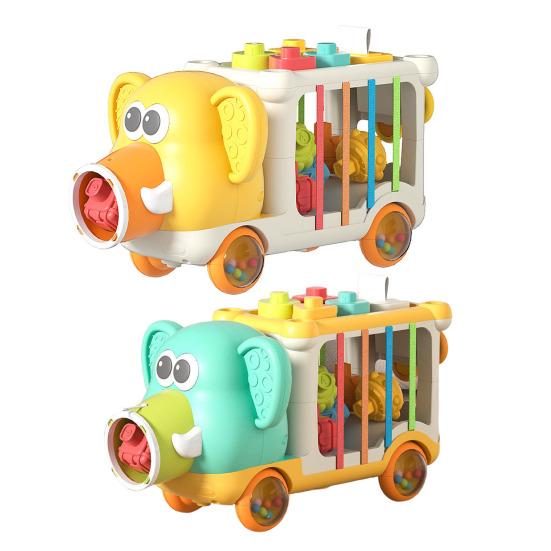 Cartoon Elephant Truck Toy Shape Sorting Matching Color Cognition Stacking Fine Motor Skills Busy Cube Sensory Toy Toddlers Boys