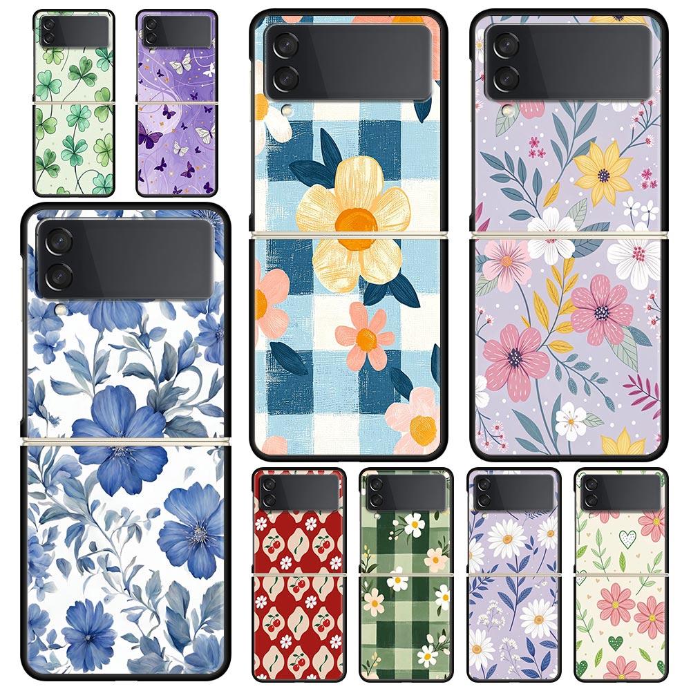 Handyhülle für Samsung Galaxy Z Flip 3 4 5 6 7 Faltbar Für Samsung Z Flip4 Flip5 PC Hartschalenhülle Stilvolles Design mit Blumenmuster