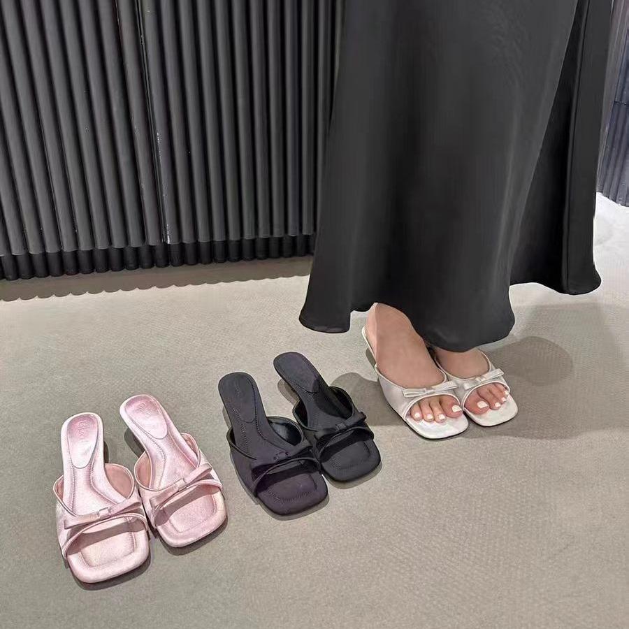 2025 spring and autumn new fashion French square women's shoes with bow decoration open-toed empty sandals women
