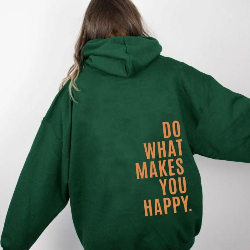 Womens Hooded Sweatshirt Streetwear Loose Fit Long Sleeve Printed Pullover Casual Top