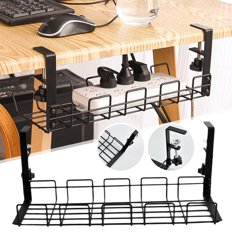 Under Table Storage Rack Metal Cable Management Tray Home Office Desk Wire Organizer No Punching Kitchen Storage Accessories New