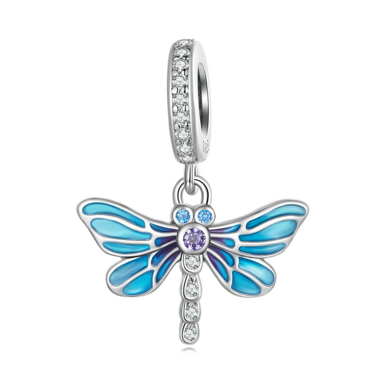 BAMOER 925 Sterling Silber farbiger Blumenanhänger Gänseblümchen-Charms passen zum Selbermachen von Armbändern und Armreifen, Libellen-Charms, feiner Schmuck