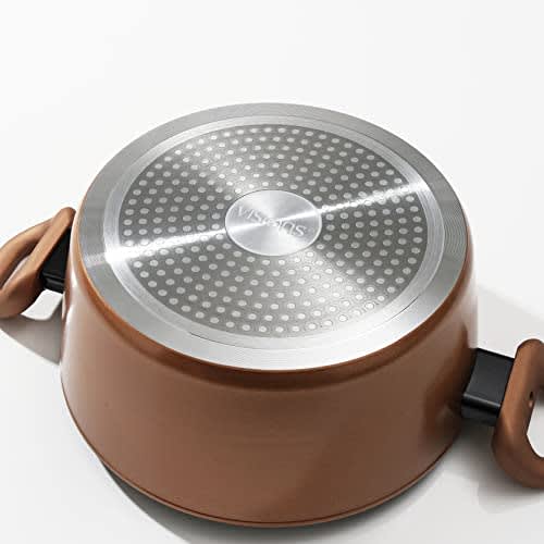 PEARL METAL VISIONS Stew/Curry Pot, 24cm, IH Compatible, with Glass Lid, Gold Coating, CP-8810