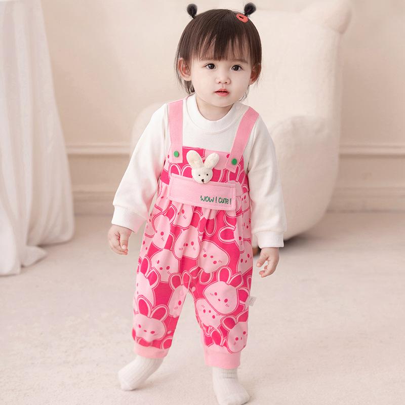 

Baby Girl Autumn Cotton Romper - Long Sleeve Two-Piece Harem Suit for Newborns Tag 80 розовый