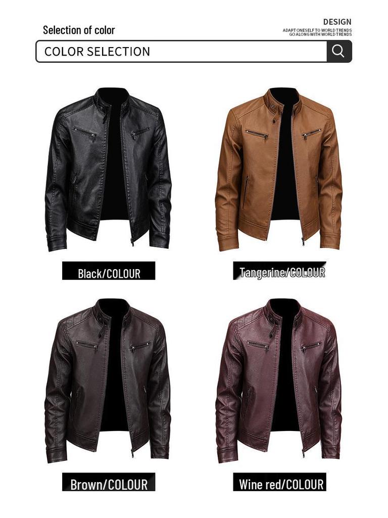 Men's Trendy American Stand-Collar Faux Leather Motorcycle Jacket with British and Korean Style