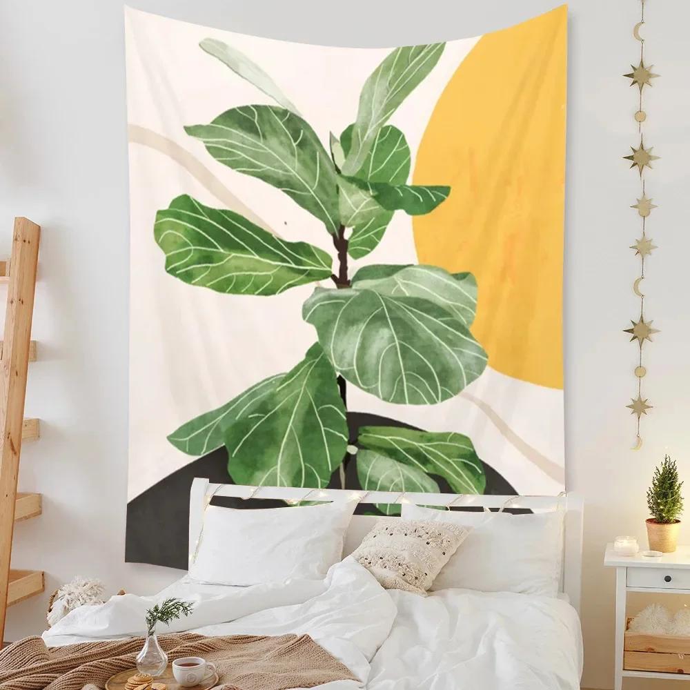Tapestry Beach Bedroom Decor Background Leaves Sun Wall Hanging Tropical Plants Room