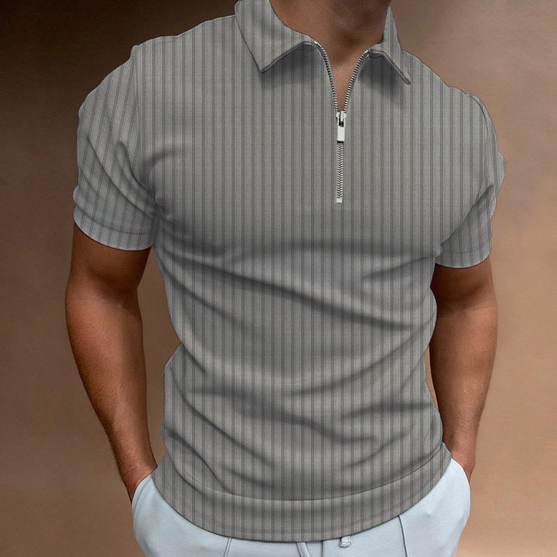 Abbigliamento Uomo Estate Moda Manica Corta Sportivo Strisce Zip Polo
