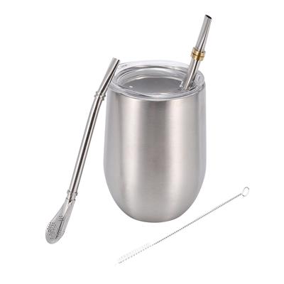 Set de Taza para Mate de Calabaza 12oz, Taza de Café/Agua de Acero Inoxidable de Doble Pared con Tapa 2 Bombillas Cuchara y Cepillo
